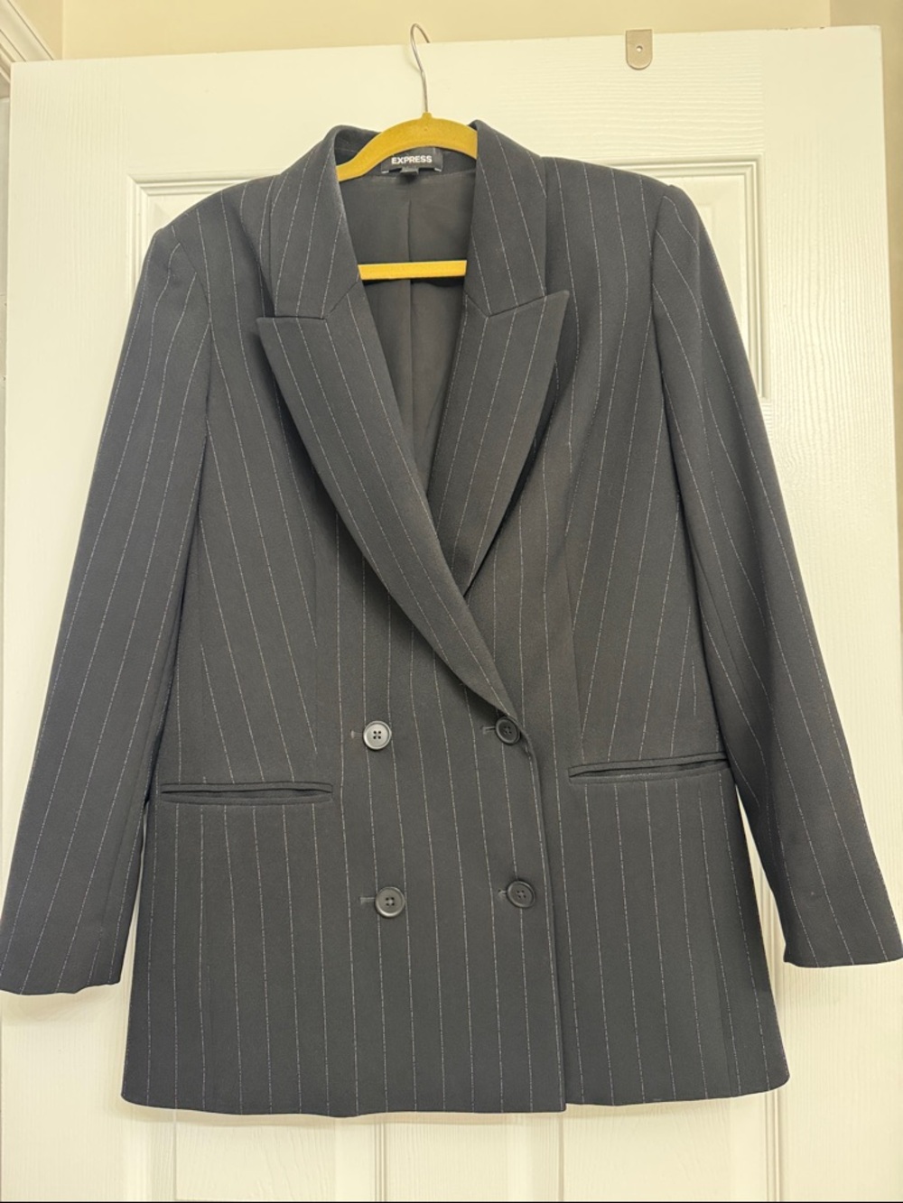 Express Women's Black Pinstripe Double-Breasted Blazer